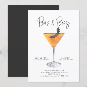 Invitation Boos & Booze Watercolor Cocktail Halloween Party