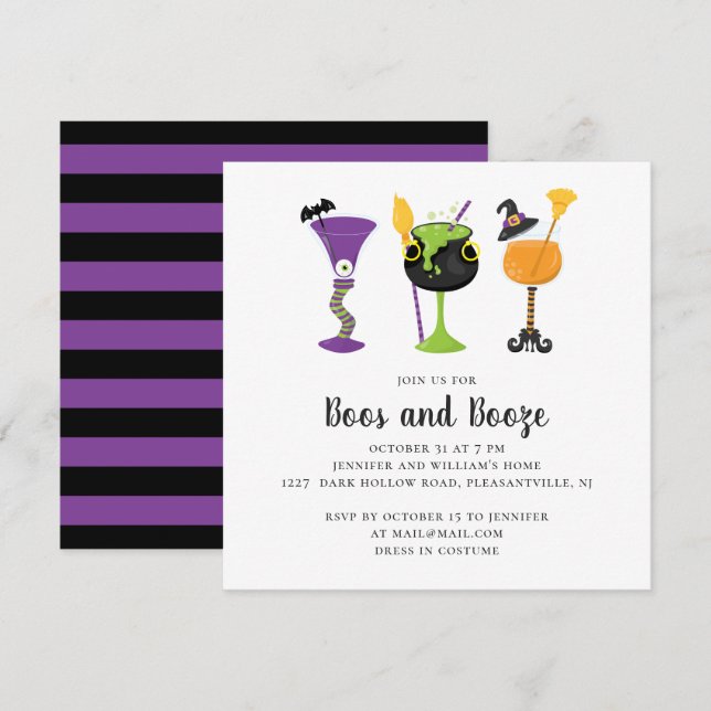 Invitation Boos et alcool. soirée cocktails costumés d'Hallow (Devant / Derrière)