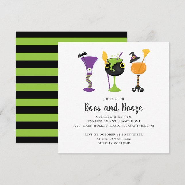 Invitation Boos et alcool. soirée cocktails costumés d'Hallow (Devant / Derrière)