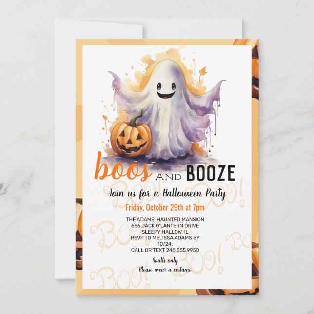 Invitation Boos et Booze Black Halloween Party (Devant)