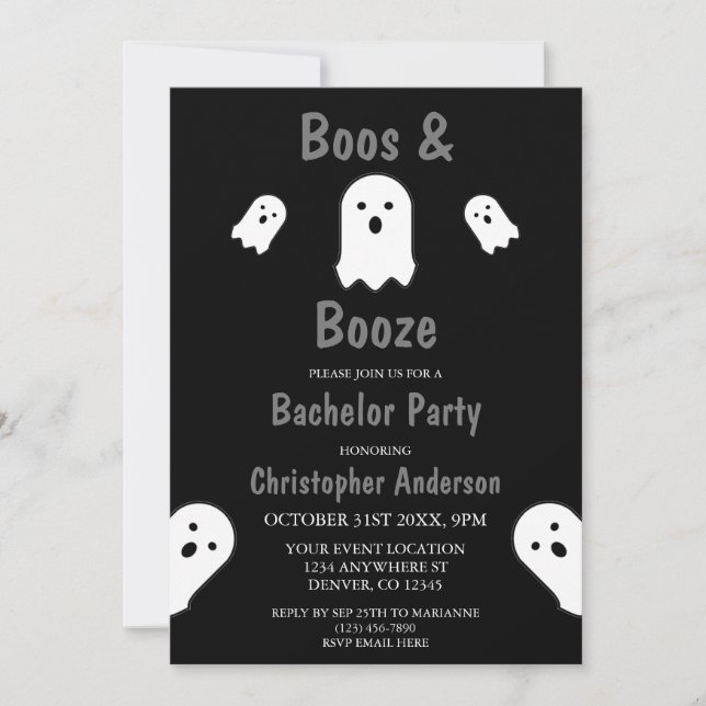 Invitation Boos et Booze Halloween Bachelor Party (Devant)