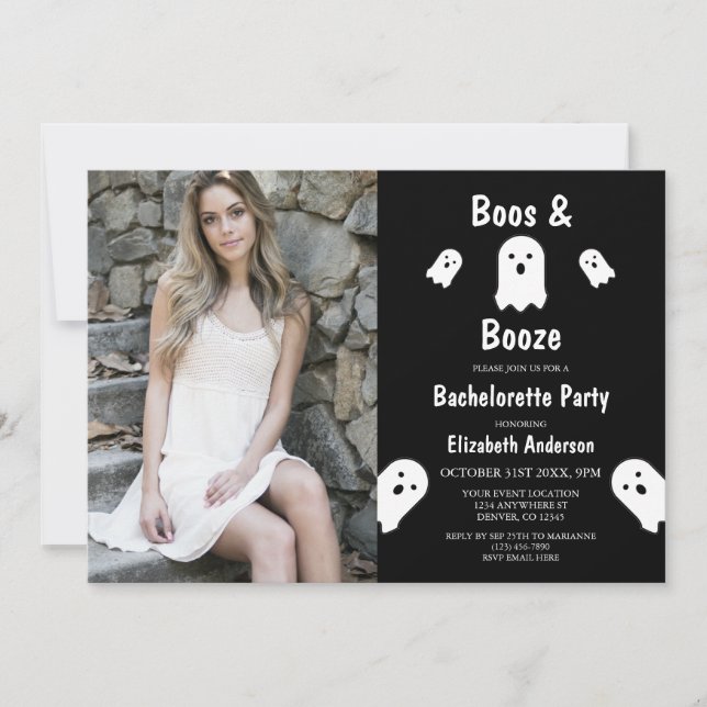Invitation Boos et Booze Halloween Bachelorette Party (Devant)