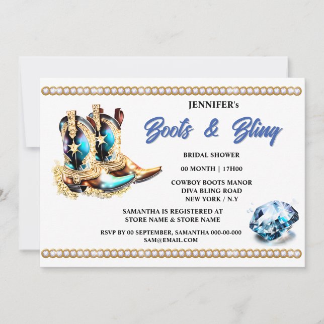Invitation Boot bling | Bottes de cowgirl Diamond nuptiale oc (Devant)