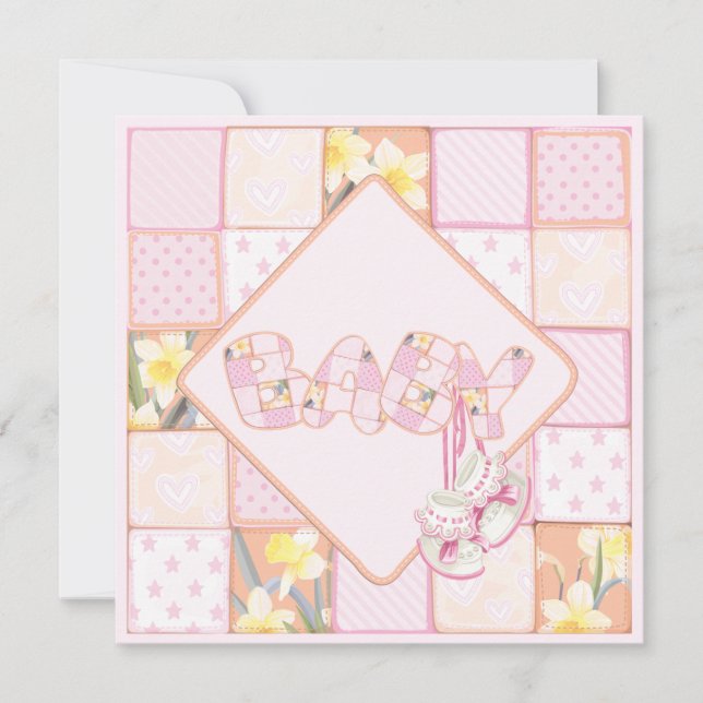 Invitation Booties de bébé rose Patchwork Baby Girl Douche (Devant)
