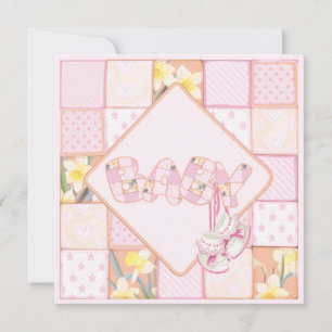 Invitation Booties de bébé rose Patchwork Baby Girl Douche