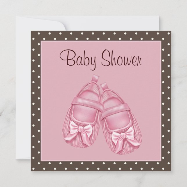 Invitation Booties satinées rose et Brown bébé fille douche (Devant)