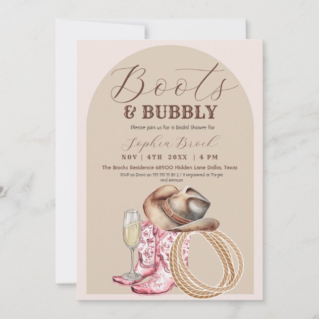Invitation  Boots and Bubbly Brown Western Bridal Shower (Devant)