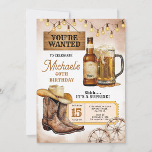 Invitation Boots & Beers Surprise Adulte 40e Anniversaire