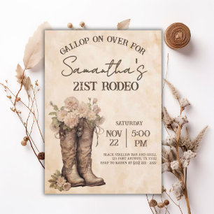 Invitation Boots & Blush Rustique Anniversaire 21 ans Cowgirl