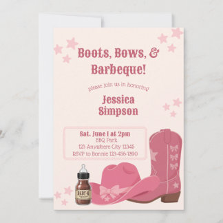 Invitation Boots Bows & BBQ Pink Baby Shower