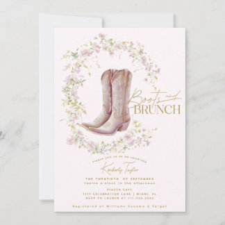 Invitation Boots & Brunch Fleur sauvage rose Fête des mariées
