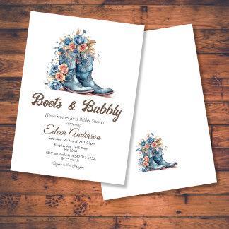 Invitation Boots & Bubbly Cowgirl Blue Boots Fête des mariées