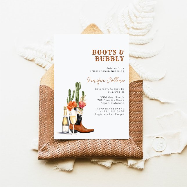 Invitation Boots & Bubbly Fête des mariées occidentale (Créateur téléchargé)