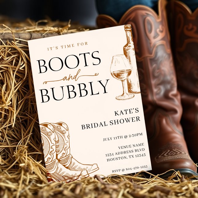 Invitation Boots & Bubbly Tan Fête des mariées Brown (Créateur téléchargé)