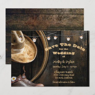 Invitation Boots Country Casquette & Barnwood Enregistrer La 