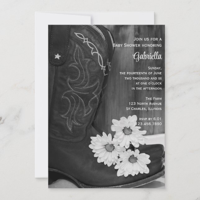 Invitation Boots Cowboy Daisies Pays Baby shower de l'Ouest (Devant)