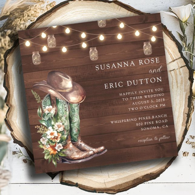 Invitation Boots Cowgirl Cowboy String Lumières Floral Mariag (Créateur téléchargé)