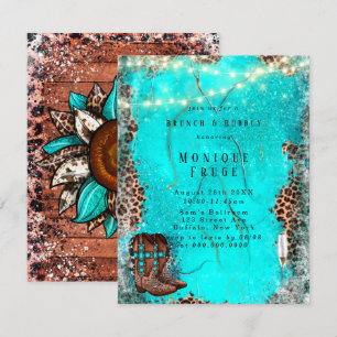 Invitation Boots de cow-boy Turquoise Brunch & Bubbly
