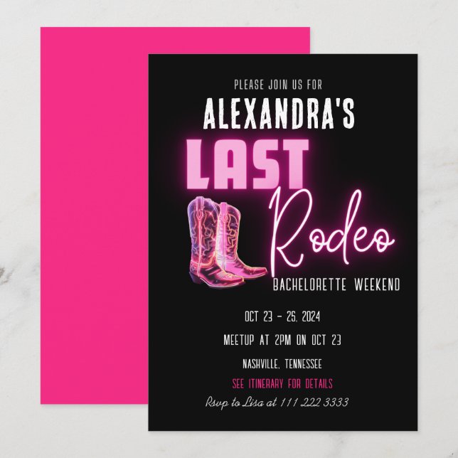Invitation Boots de cowboy rodéo dernier Hot rose rosé Bachel (Devant / Derrière)