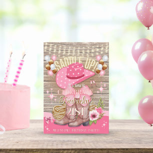 Invitation Boots de fille rose rustique Casquette Anniversair