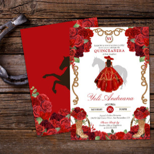 Invitation Boots de rose rouge Ouest Charro Vestidos Quinceañ