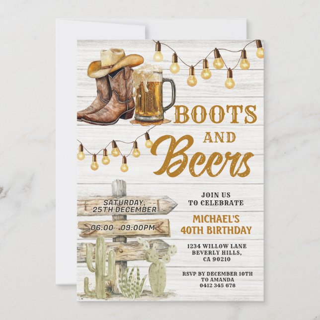 Invitation Boots et bières Cowboy Adulte N'importe quel âge A (Devant)