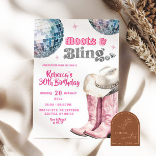 Invitation Boots et Bling Cowgirl Argentée Fille Birthday