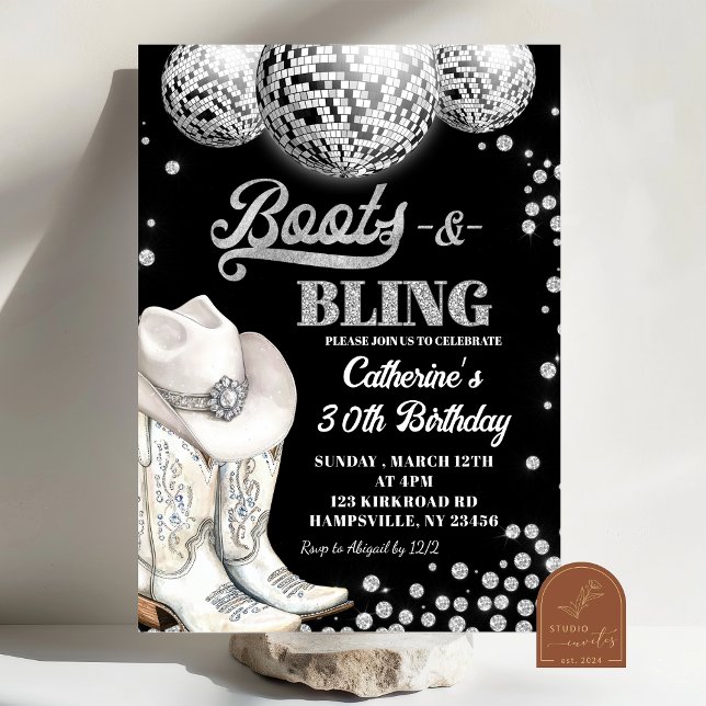 Invitation Boots et Bling Silver fête d'anniversaire (Créateur téléchargé)