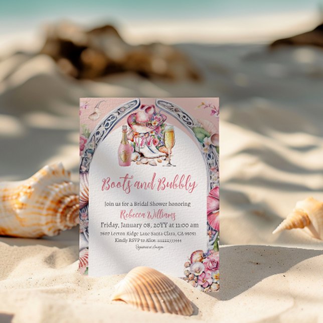 Invitation Boots et Bubbly Pink Beach Fête des mariées occide (Créateur téléchargé)