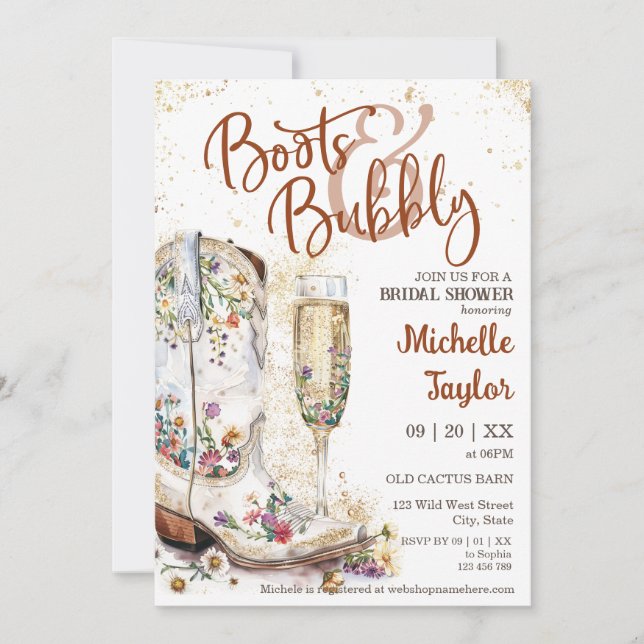 Invitation Boots et Bubbly Western Bride Wild West Country (Devant)