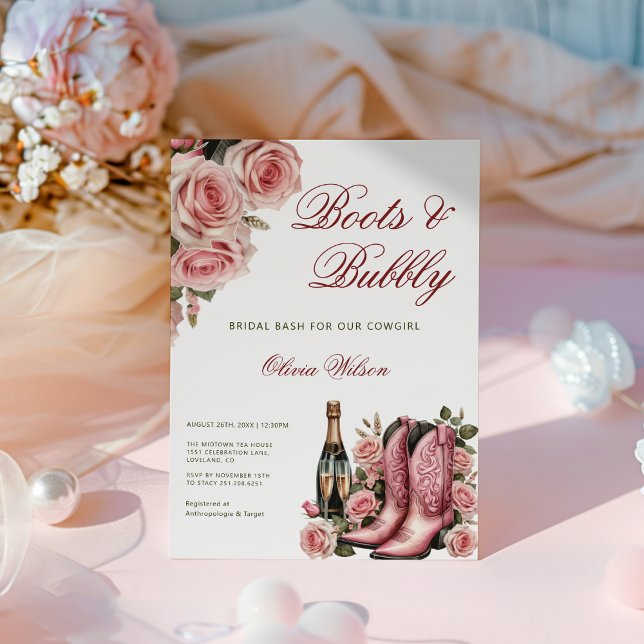 Invitation Boots Et Bubbly Western Cowboy Fête des mariées (Boots And Bubbly Western Cowboy Bridal Shower Invitation, Brews & Bubbly Couples Shower Invitation)