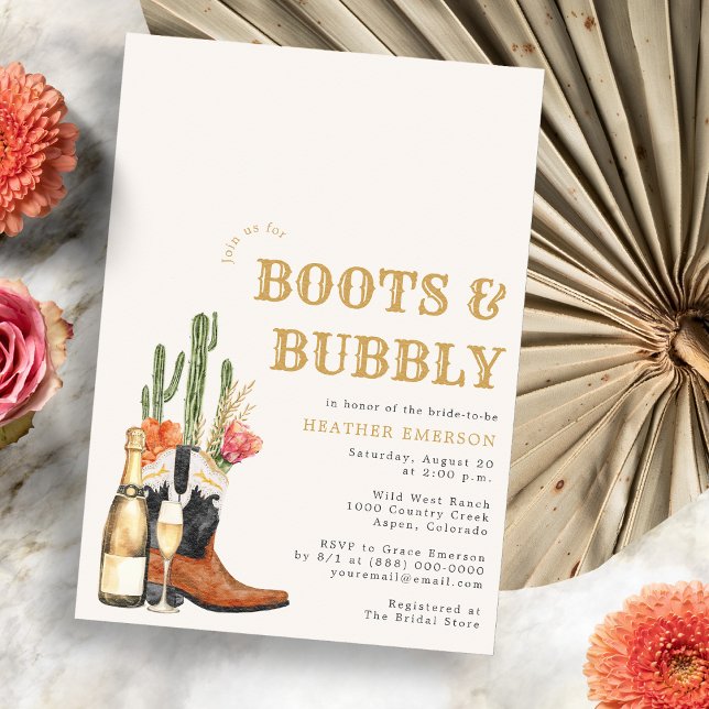 Invitation Boots et Fête des mariées Bubbly (Champagne Boots and Bubbly Bridal Shower Invitation
)