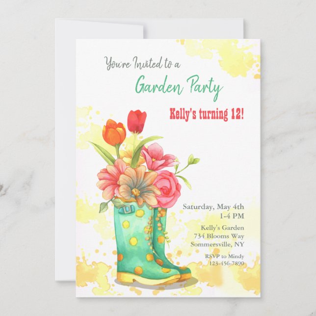 Invitation Boots et fleurs de jardin (Devant)