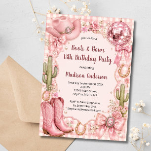 Invitation Boots et Rubans Anniversaire Cowgirl Rose Western
