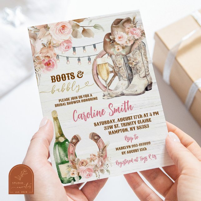 Invitation Boots floraux de l'Ouest Boho et Fête des mariées  (Créateur téléchargé)