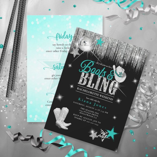 Invitation Boots 'n Bling Disco Bachelorette Wkend Turquoise  (Créateur téléchargé)