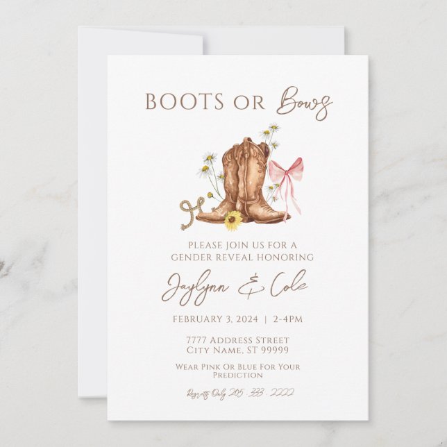 Invitation Boots Ou Bows Genre Révéler L'Invitation Du Parti (Devant)