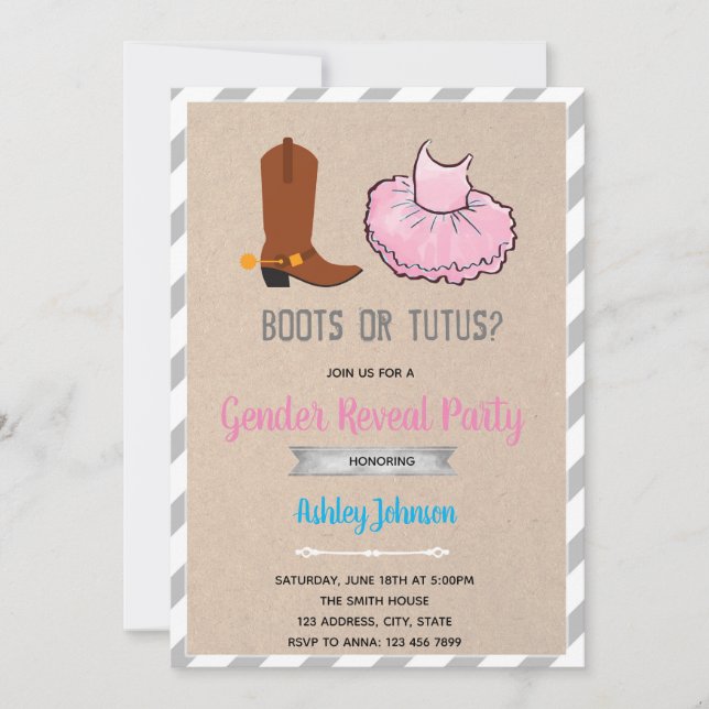Invitation Boots ou tutus genre révéler l'invitation (Devant)