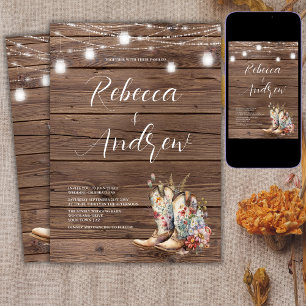 Invitation Boots rustiques Cowboy Cowgirl Floral Lumières Mar