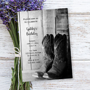 Invitation Boots rustiques Cowboy Pays Western Anniversaire P