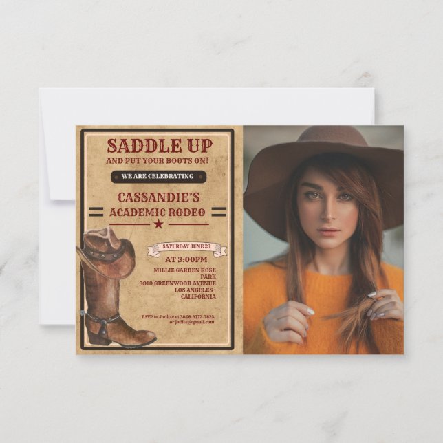 Invitation Boots rustiques Western Cowboy Graduation (Devant)