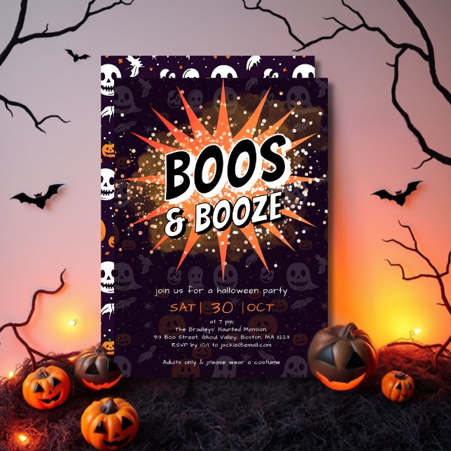 Invitation Booze Black & Orange Adult Halloween Party (Créateur téléchargé)