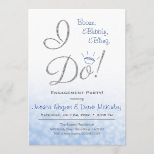 Invitation Booze, Bubbly & Bling, I DO Blue Engagement Party
