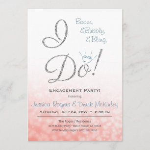 Invitation Booze, Bubbly & Bling, I DO Pink Engagement Party