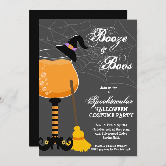 Invitation Booze et Boos Verre Halloween (Devant / Derrière)