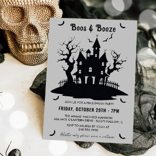 Invitation Booze Et Booze Grey Halloween Party