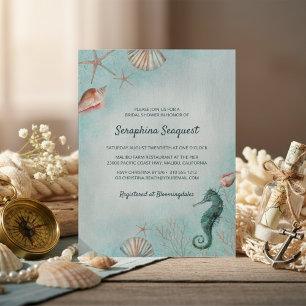 Invitation Bord de mer Fête de mariage Coquillages Bleus de
