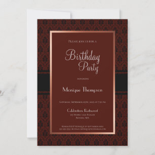 Invitation Bordeaux Damask Frontière N'importe quel âge Anniv