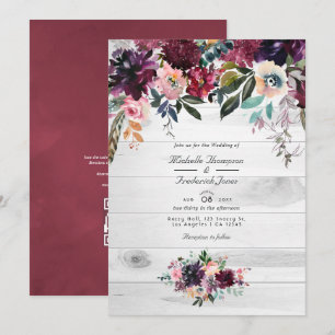 Invitation Bordeaux Floral Jardin QR Code RSVP Mariage Invita