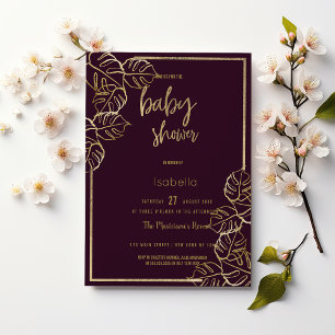 Invitation Bordeaux riche en or rouge Baby shower floral